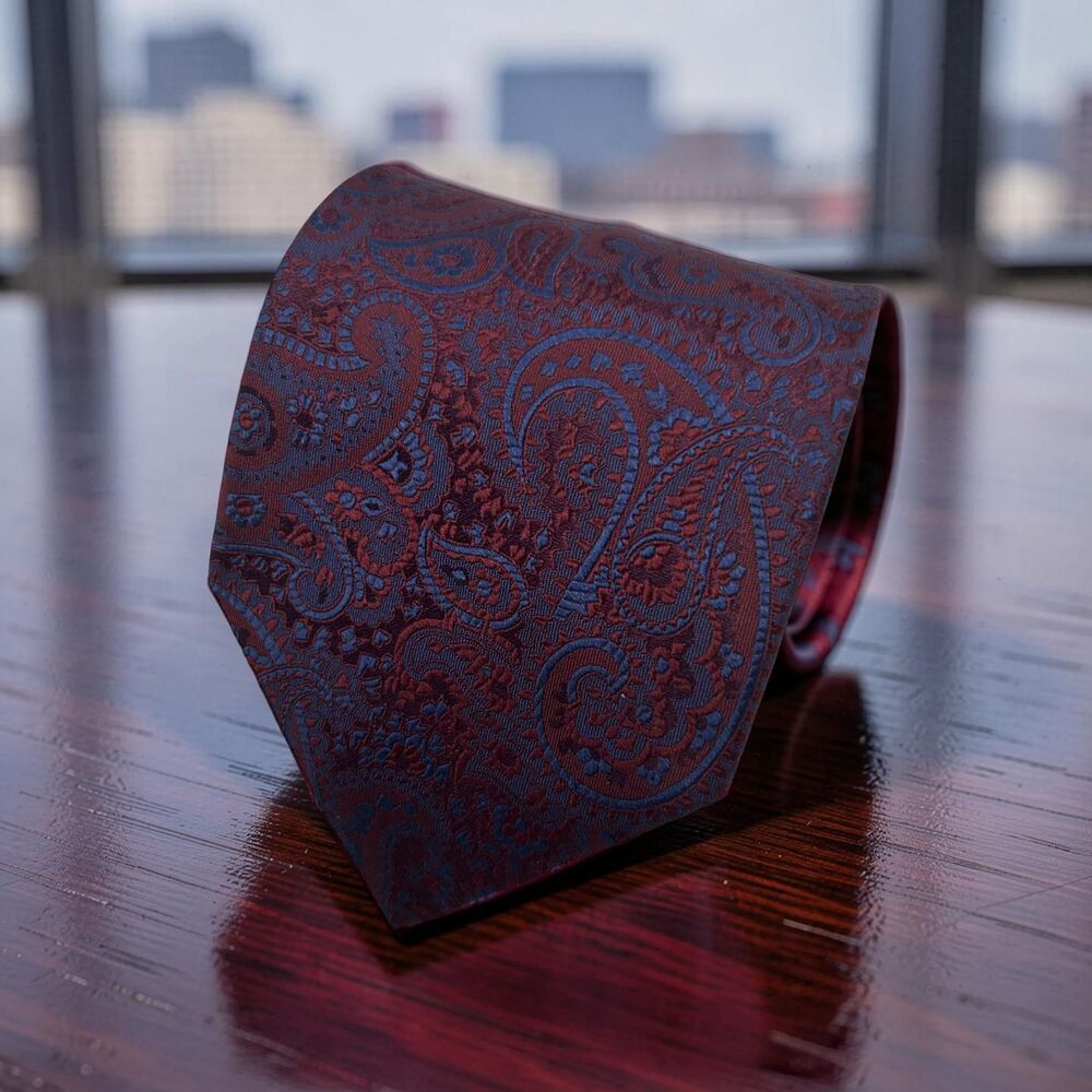 Tommy Hilfiger Men’s Silk Tie Red Blue Paisley USA Made Necktie 58” x 3.5”